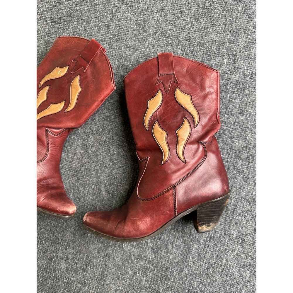 Women's Vintage Red Leather Western Cowboy Boots Made in Brazil, Size US 8.5 B - Picture 2 of 6
